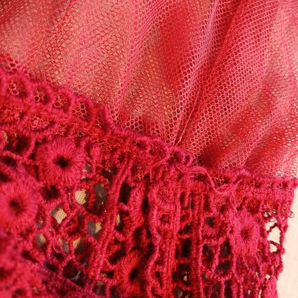 Sorrento Red Sheer Lace Top L blouse tunic swim cover boho lightweight summer - Picture 8 of 15